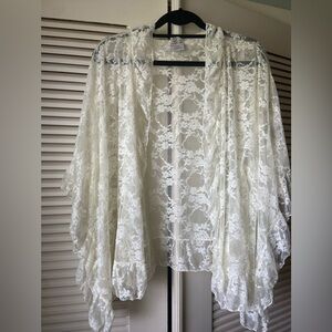 Free People Ruffle Trim Batwing Sleeve Lace Open Cardigan One Sz.